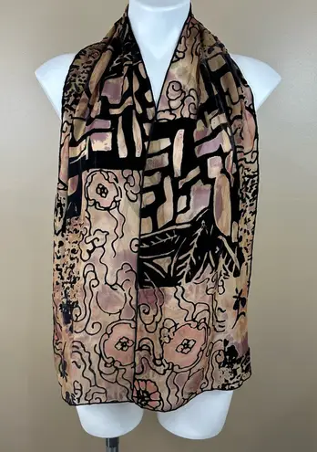 Velvet Burnout Black & Tan Floral Scarf