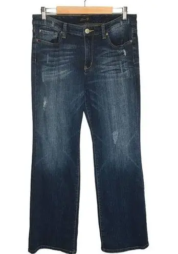 Seven7  Mid Rise Flare Leg Light Distressing Wiskering Denim Jeans Womens Blue 12