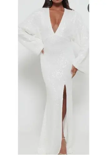 Pretty Lavish UK Alexis white sequin dolman sleeve maxi gown 6