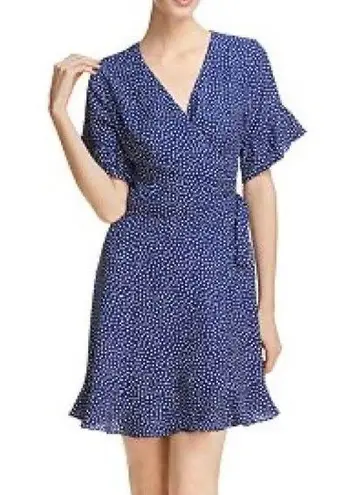 AQUA Blue and White Polka Dot Ruffled Wrap Dress Size Small