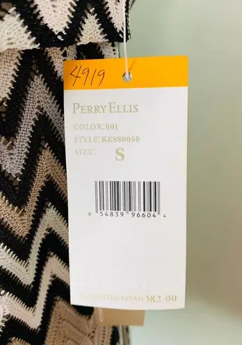 Perry Ellis Tankini Top S Black White Gray Taupe Chevron Removable Pads New