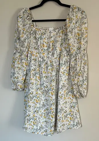 Exlura Chic Floral Long Sleeve Dress in White and Yellow