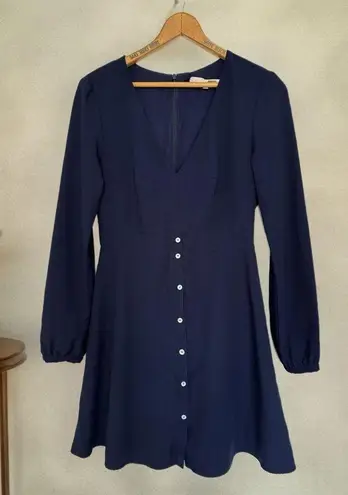 Hutch Designer Button Front Mini Dress Navy Long Sleeve V-Neck Womens Sz S 4