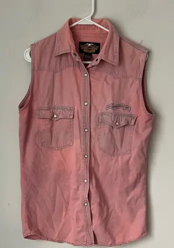 Harley Davidson Women’s Pink Pearl Snap Sleeveless Biker Vest, size Large #