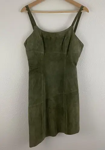 ARTURO Vintage 90s Army Green Suede Leather Grunge Asymmetrical Hem Mini Dress