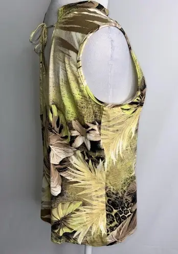 Apriori Golden Yellow Tan & Green Tropical Floral High Neck Sleeveless Top 10