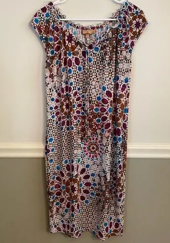 Ellen Tracy Ellen Tracey Brown Multi Color Cap Sleeve Ruffle Dress Extra Small