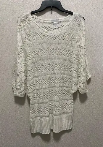 Cream Crew Neck Sweater with Geometric Patterns Gold Size XL