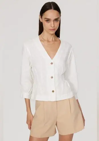 DL1961 Linen Audrey Blouse V-Neck White Button-Up Women's Top Size Small