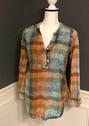 Anthropologie Anthro Isabella Sinclair plaid ruffle henley