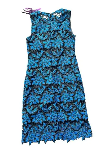 Julia Jordan Blue Sheath Midi Dress Sleeveless Crew Neck Crochet Overlay Size 4