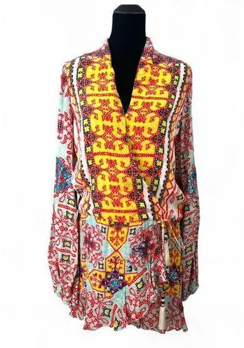 ROCOCO SAND S Mini Dress Wrap Ruffle Hem V Neck REVOLVE Sequin Applique