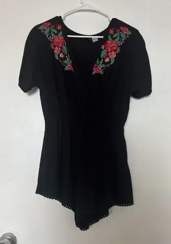 H&M  Embroidered Black Floral Romper thumbnail 1