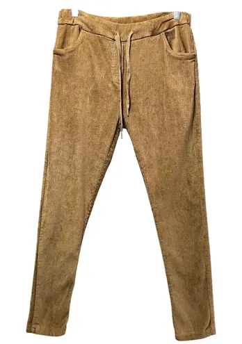 Vintage Made in Italy Corduroy Jogger Pants S Drawstring Waist Pockets Y2K Brown - Image 1