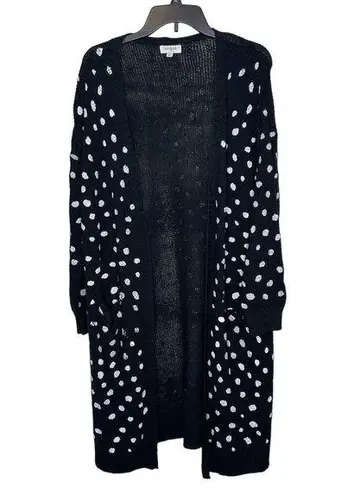 Umgee  Women's Sweaters Polka Dot Duster Open Knit Sweater Pocket Black Small