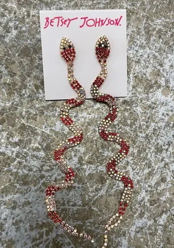 Betsey Johnson  SPARKLY “CANDY CANE” SNAKE RHINESTONE DROP EARRINGS