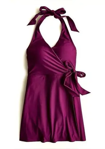 J.Crew NWT  Halter Wrap Swim Dress Size 6 One Piece Skirted Swimsuit Iris Maroon