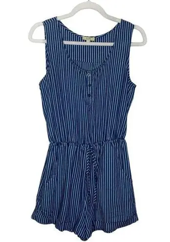 Kori America Striped Scoop Neck Sleeveless Tie Waist Romper Blue Size Small