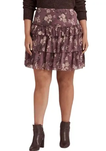 Ralph Lauren NWT Lauren  Georgette Purple Floral Crinkle Tiered Ruffle Skirt