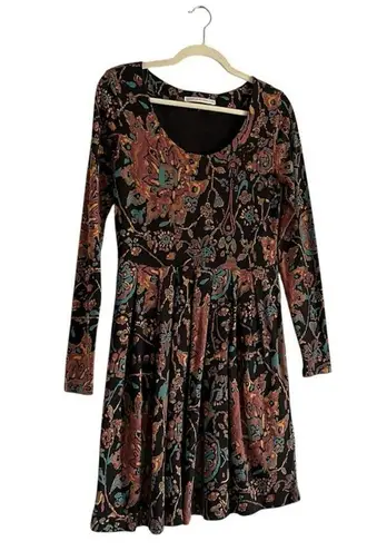 Peruvian Connection babydoll mini dress Long Sleeve Abstract print Sz Small