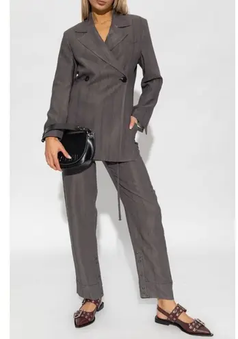 Ganni Drapey Cut Out Double Breasted Blazer Gray Womens Size 32 US XS