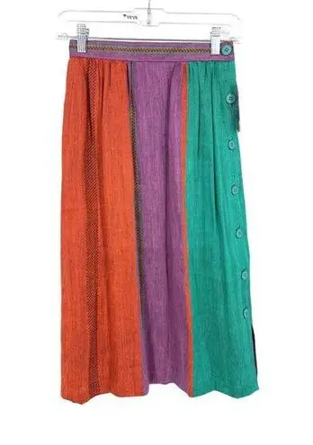 American Vintage VTG 80s Prophecy Midi Skirt Womens XS Multicolor Purple Green Red Linen Blend