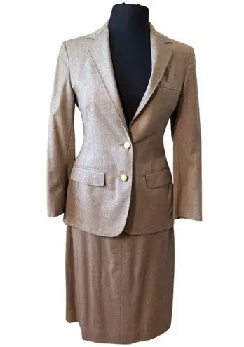 Vintage 80s Brown Blazer Gold Button Midi Skirt Suit Van Julian 6 Single Breast Tan
