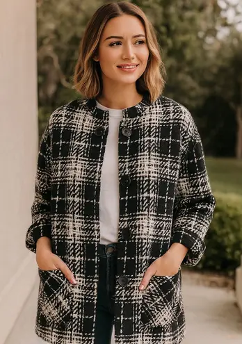 Rafaella Black White Plaid Coat | Parisian Chic Winter Jacket | Classic Old Money Style