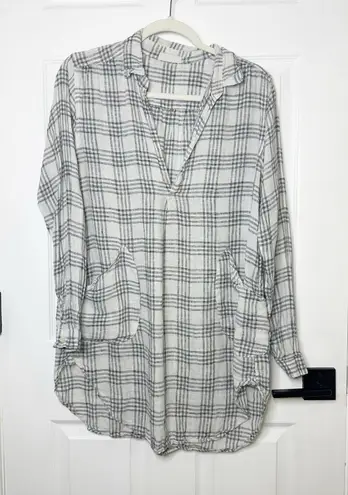 CP Shades Size Small 100% Linen Teton Tunic Plaid Check Top Lagenlook