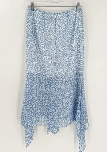 C/MEO COLLECTIVE Blue Cheetah Print So Settled Lined Midi Skirt Size Medium