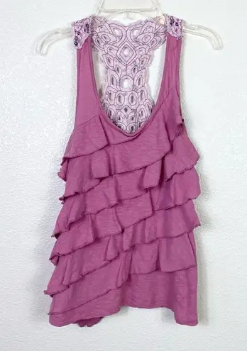 Eyelash Couture Y2k Pink Ruffled Cutout Racerback Tank Top