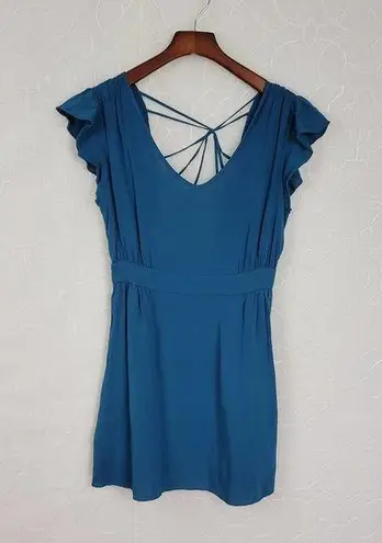 BCBGeneration  Womens Dress Size 0 Blue Flutter Sleeve Strappy Open Back Mini