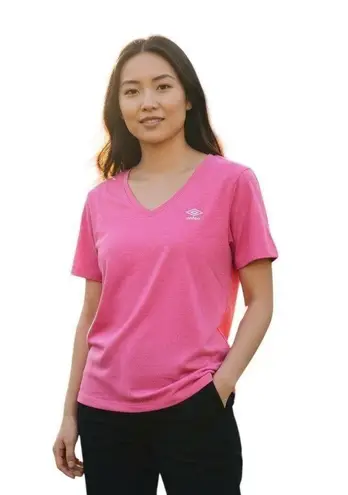 Umbro Shirt Womens Medium Pink V-Neck Short Sleeve Athletic T-Shirt Tee Logo