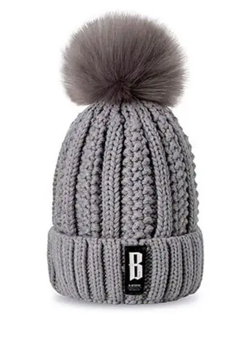 ✨Suzanne Fashion Warm HatsWomen Winter Outdoor Warm Knitted Hat Pompom Beanie✨ Gray