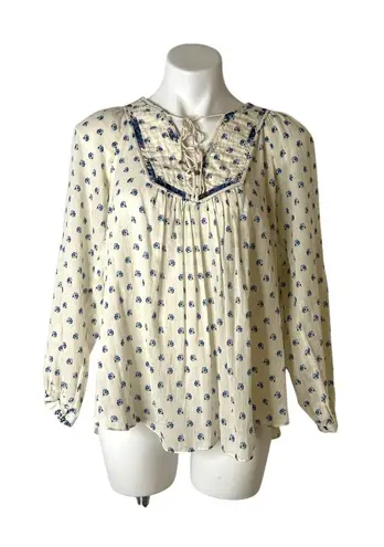 Rebecca Taylor Quilted Bluebell Blouse Size Boho Antique Cream Floral Size 2 XS