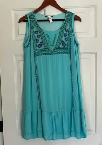 Super Cute Embroidered Dress with Ruffle Bottom Excellent Condition Green