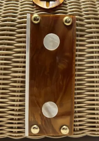 Vintage Wicker Handbag Basket Weave Lucite Handle MCM Hong Kong Art Deco Purse