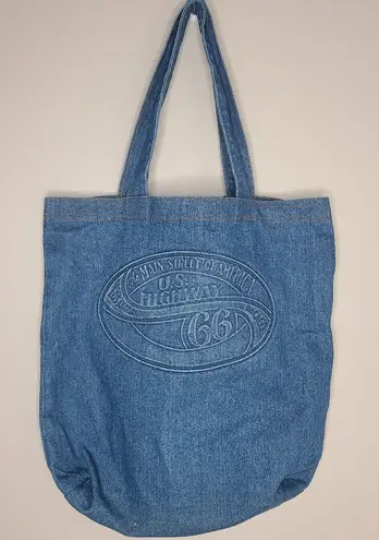 Baggu Vintage Blue Denim Jean Tote Shoulder Bag Route 66 Made in USA