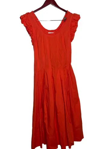 Ulla Johnson Bright Orange Camille Ruffled Pleated Sleeveless MIDI Dress sz 6