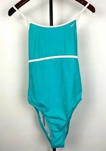 Nike  Aqua Blue One Piece Racerback Bathing Suit with White Trim