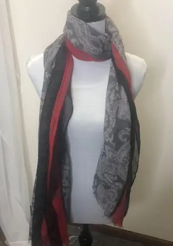 Grey, red and black bohemian print light weight scarf