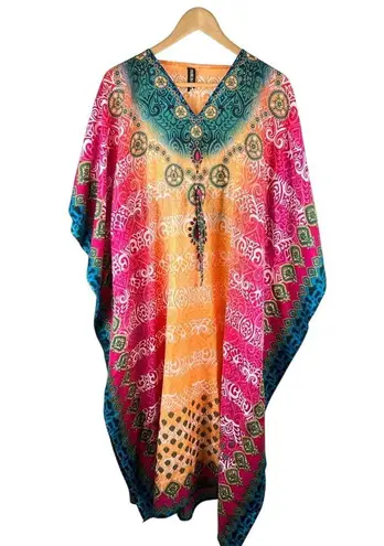 Pure Rock Vibrant Boho Swim Cover Caftan or Mumu – Free Size Orange Size undefined