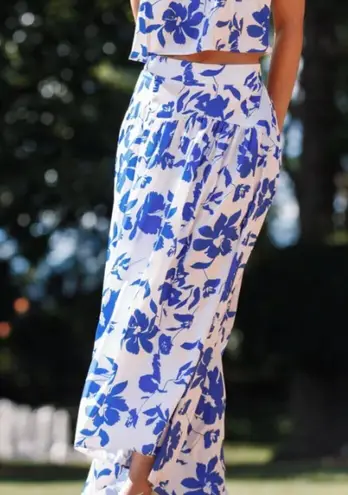 Petal and Pup Lula Blue White Floral Satin High Low Midi Skirt M