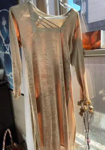 Vintage 90s crushed velvet golden midi dress Gold Size L