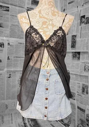 Seductive Wear by Cinema Exoile Black Sheer Lace Babydoll Cami Y2K Lingerie L Size L