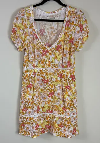 Idyllwind Floral Crochet Trim Pocketed Mini Dress Size Medium
