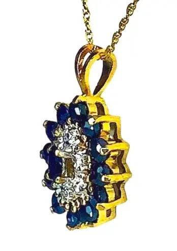 Sapphire and Diamond Vermeil Pendant & 14kt Yellow Gold Spring Clasp Necklace