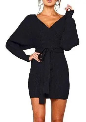 NEW Batwing Sleeve Wrap Knit Backless Pullover Sweater Dress M NO BELT Size M