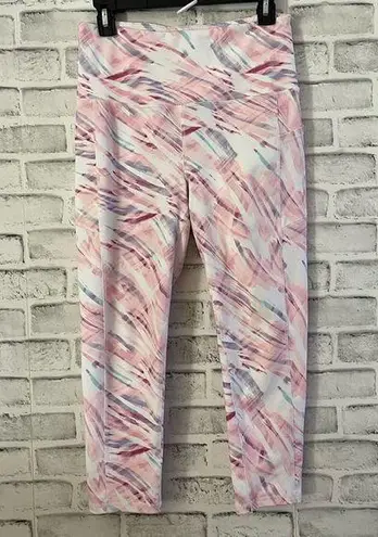 Gaiam Women’s multi pastel watercolor paint pattern high waist crop leggings M