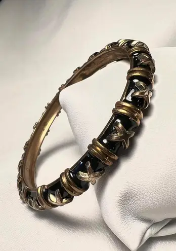 Vintage landau gold toned and black designer inspired regal bangle bracelet